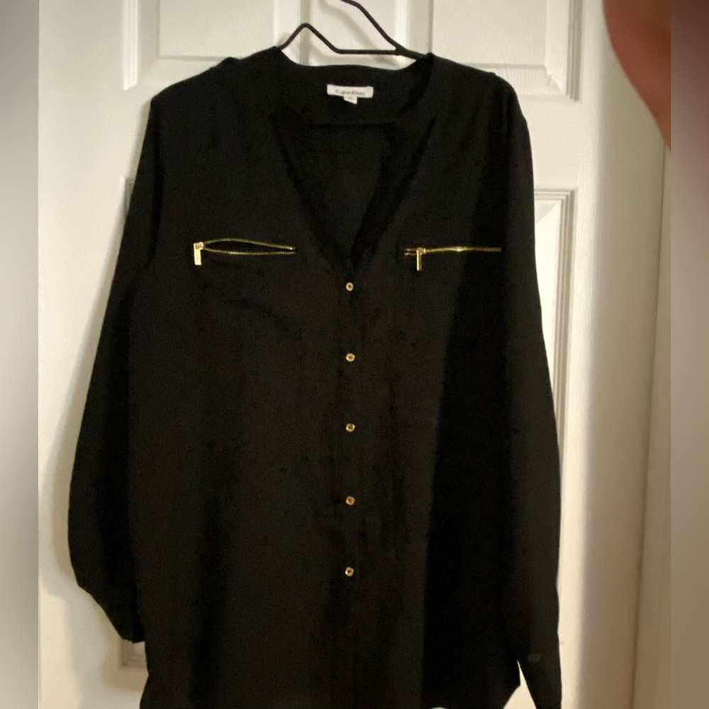 Calvin Klein Black Blouse with Gold Details